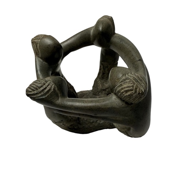 Clay Pottery Circle of Friends Mayan Aztec Candle Holder Grey Decor Family Of 4 - Picture 4 of 10